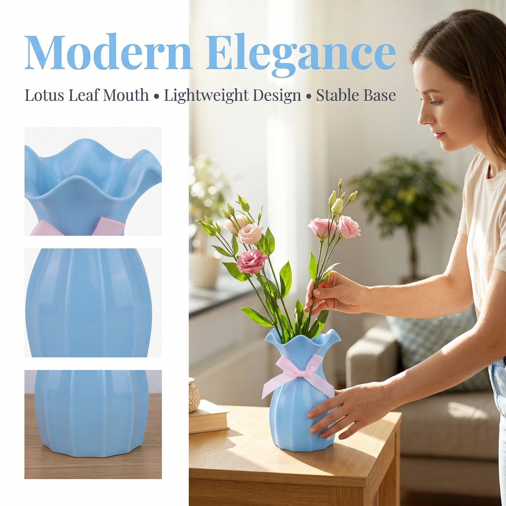 Unique Bargains Geometric Plastic Modern Unbreakable Bud Vase Blue 4.1" x 4.1" x 6.3"