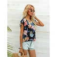 thumbnail image 3 of CALIPESSA Womens Summer Floral Print Short Sleeve Tunic Tops Loose Fit Casual Round Neck T-Shirt, 3 of 5