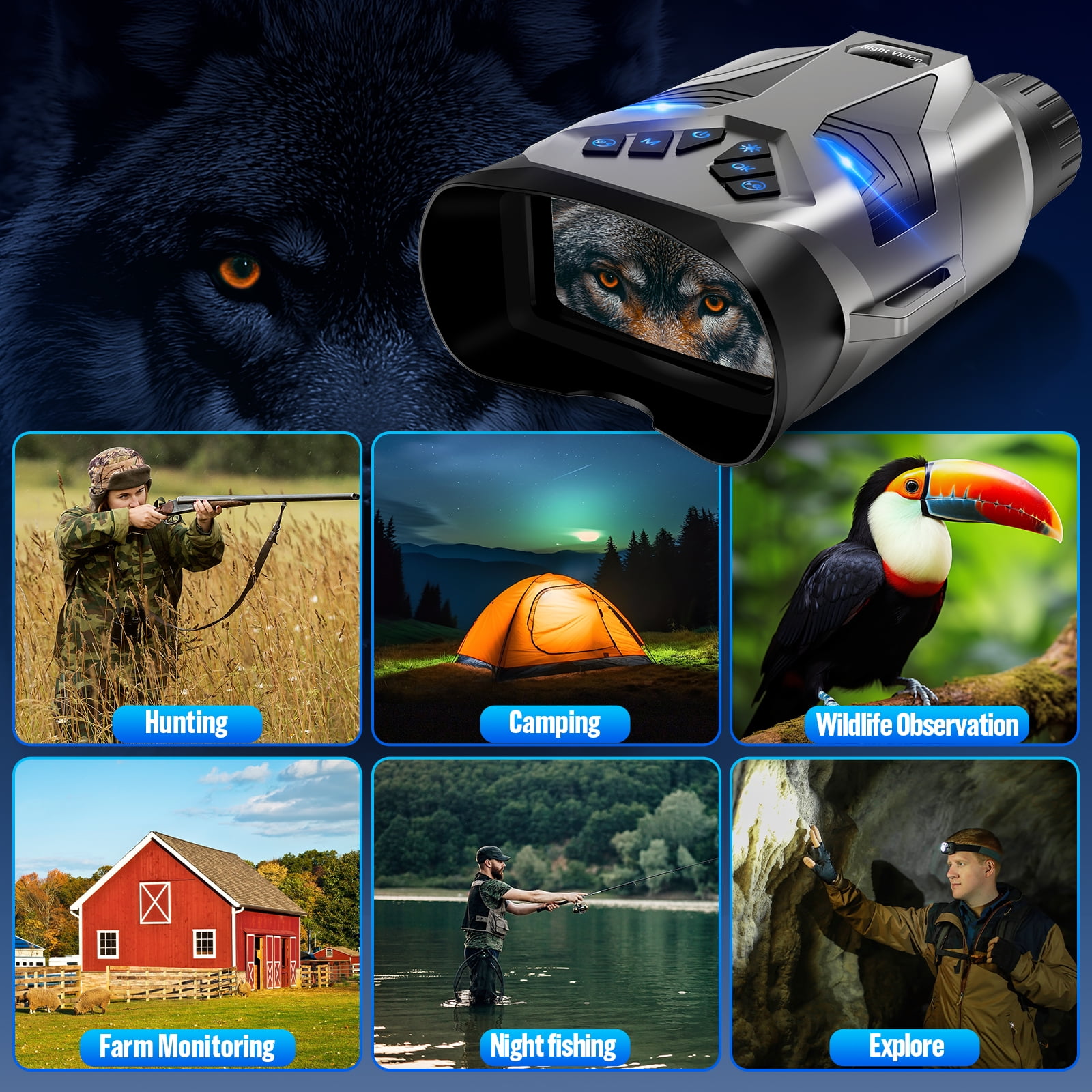 BEBANG 4k Night Vision Binoculars, 3" IPS Screen, HD Digital Infrared Night Vision Goggles, 32GB