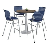 KFI Studios Mode Round 3' Bistro Table Set, Studio Teak, 4 Navy KOOL Barstools