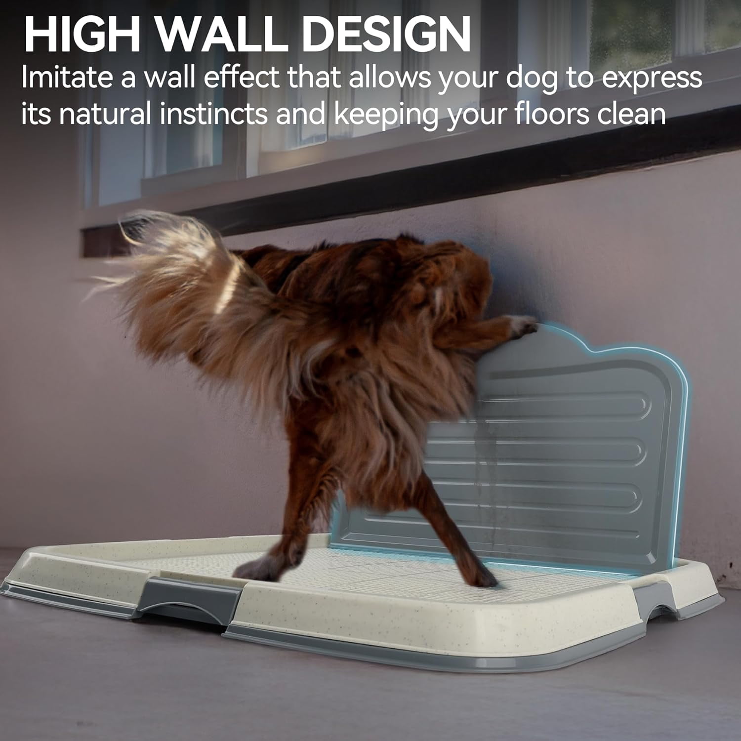 Male Dog Pee Pad Holder with High Wall, 23.5"x23.5" Indoor Potty Tray for Medium/Large Dogs, Reusable Large Training Pad Holder with Splash Guard, Includes 4 Pee Pads, Anti-Slip & Easy to Clean