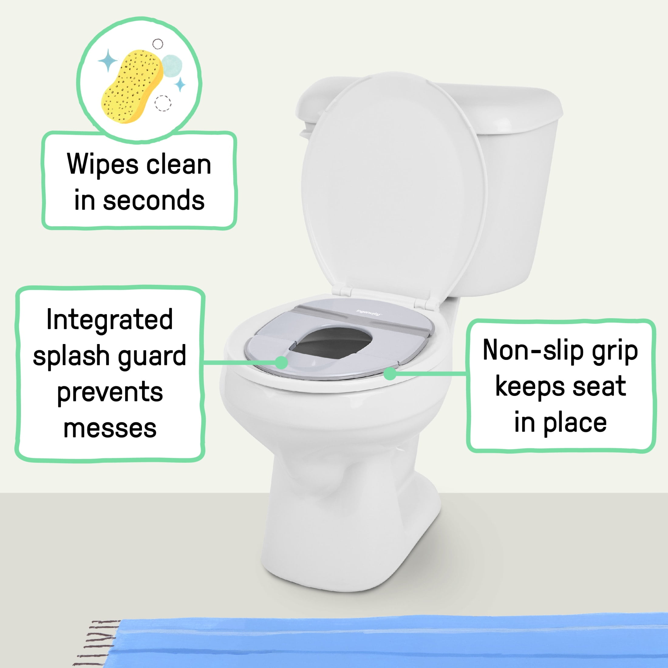 Ingenuity Foldaway Travel Baby Potty Seat, Fits Standard Toilets, Water-resistant Travel Bag Included, 18M+