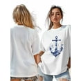 thumbnail image 7 of Women's T-Shirt Nautical Anchor Waves Short Sleeve Casual Tee Classic Crew Neck T Shirt for Women White, XS, 7 of 7