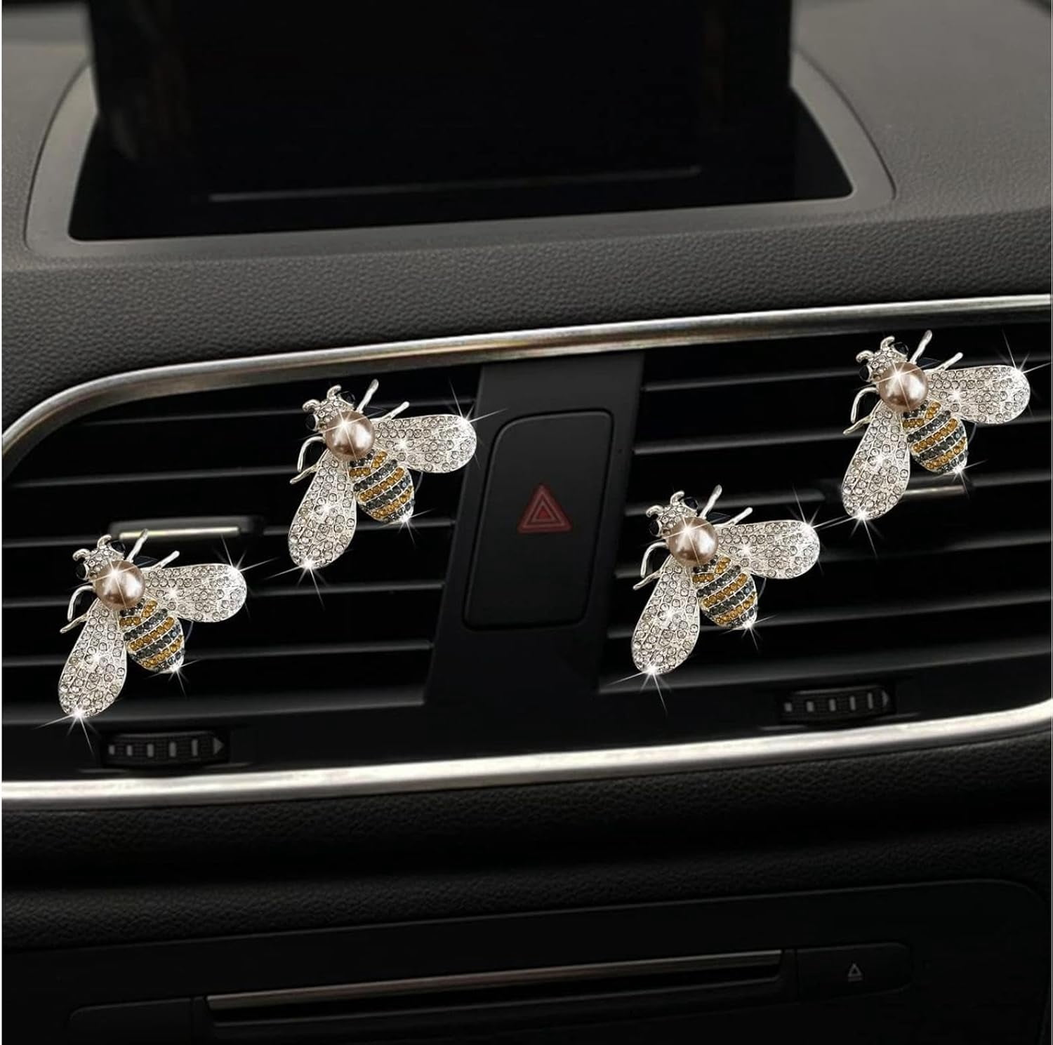 4-pack shiny bee air vent clips, crystal bee car air freshener vent clips, car diffuser vent clips, crystal diamond bee car decoration, car interior decoration, shiny car accessories, interior access
