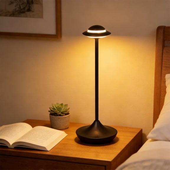 12.2-Inch Black UFO Touch Control Desk Lamp , Dimmable Table Lamp for Living Room Bedroom Office Gaming Room