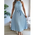 thumbnail image 2 of Women'S 2025 Summer Sleeveless Halter Neck Pleated Midi Cocktail Dresses A Line Flowy Beach Sun Dress Light Blue L, 2 of 8
