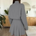thumbnail image 4 of Huankd Womens Skirt 2 Piece Sweater Set Long Sleeve Crewneck Sweaters Pleated Mini Skirt Knit Lounge Sets Gray S, 4 of 5
