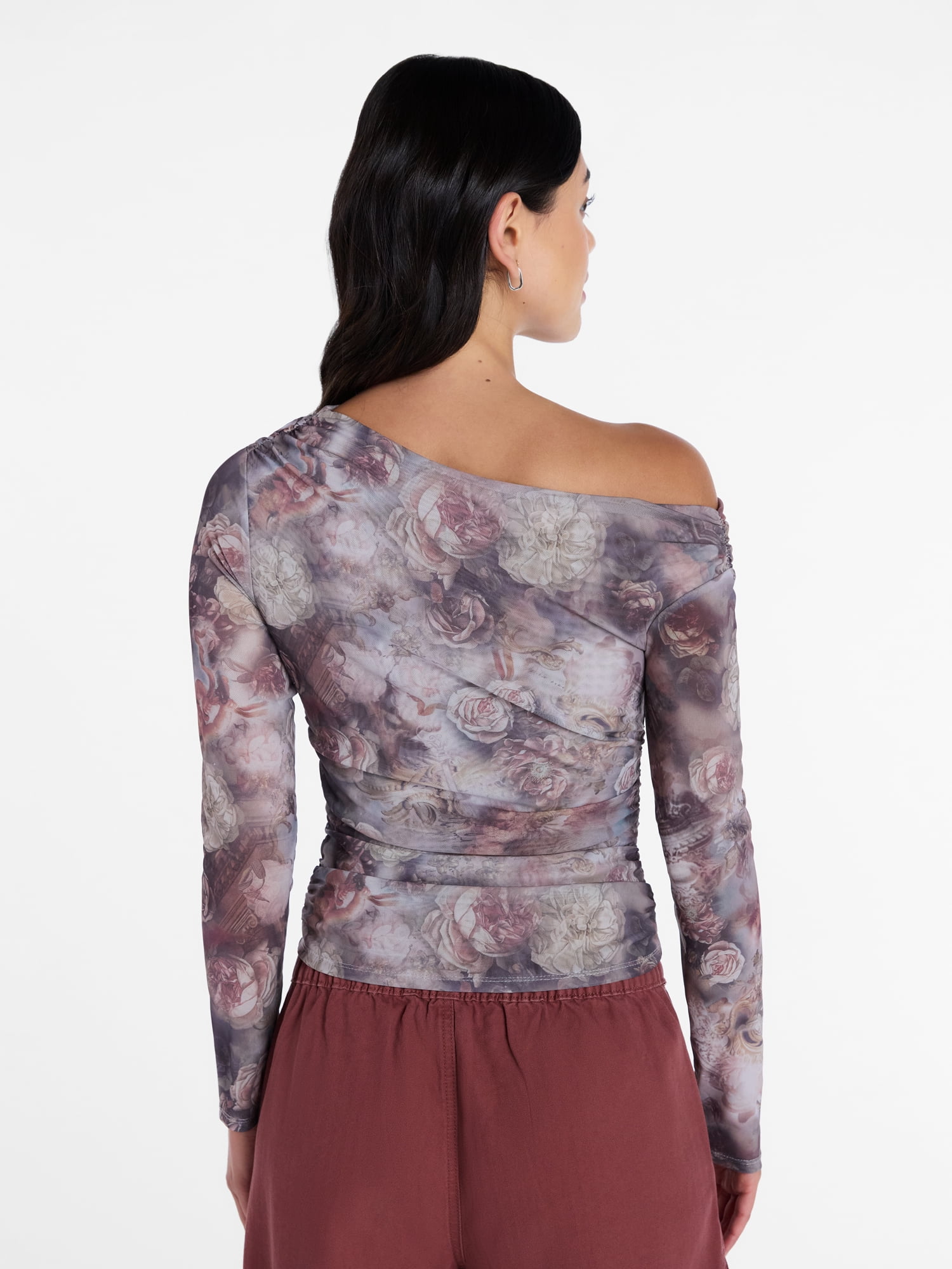 Madden NYC Women’s Asymmetrical Mesh Top with Long Sleeves, Sizes XXS-XXL