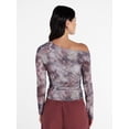thumbnail image 3 of Madden NYC Women’s Asymmetrical Mesh Top with Long Sleeves, Sizes XXS-XXL, 3 of 5