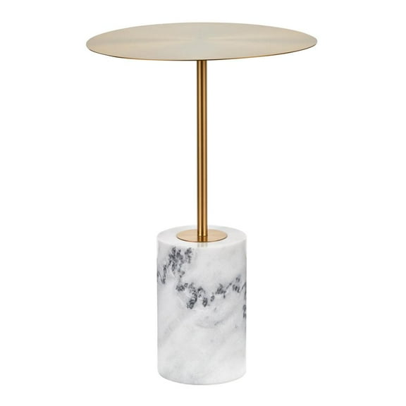 LumiSource Gold Metal, White Marble Symbol Side Table