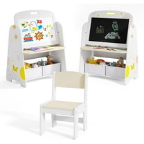 OLAKIDS Easel for Kids with Stool, 4-in-1 Double-Sided Adjustable Magnetic Chalkboard with Paper Roll, Bookshelves, Wheels, Wooden Standing Painting Drawing Art Board for Boys Girls