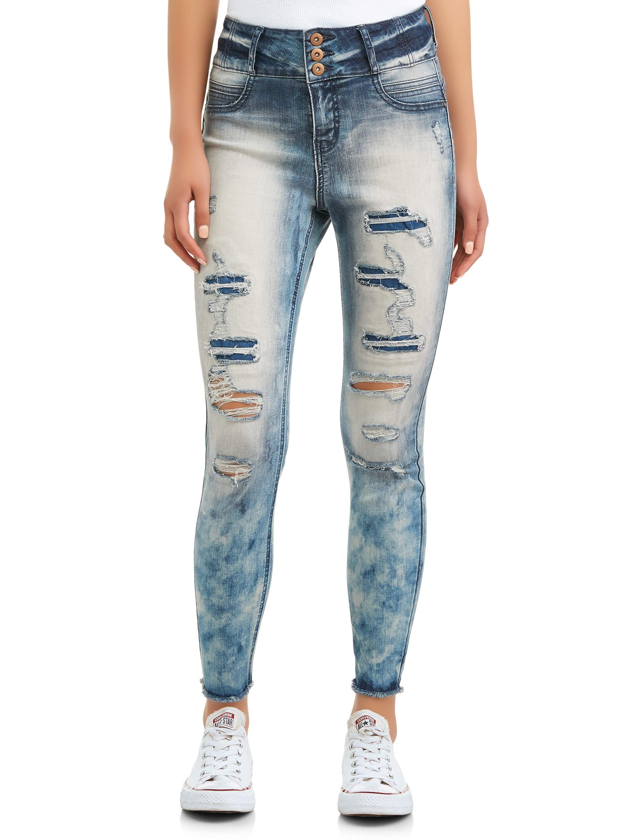 No Boundaries Juniors' Corset High Waist with Destruction Jeans ...