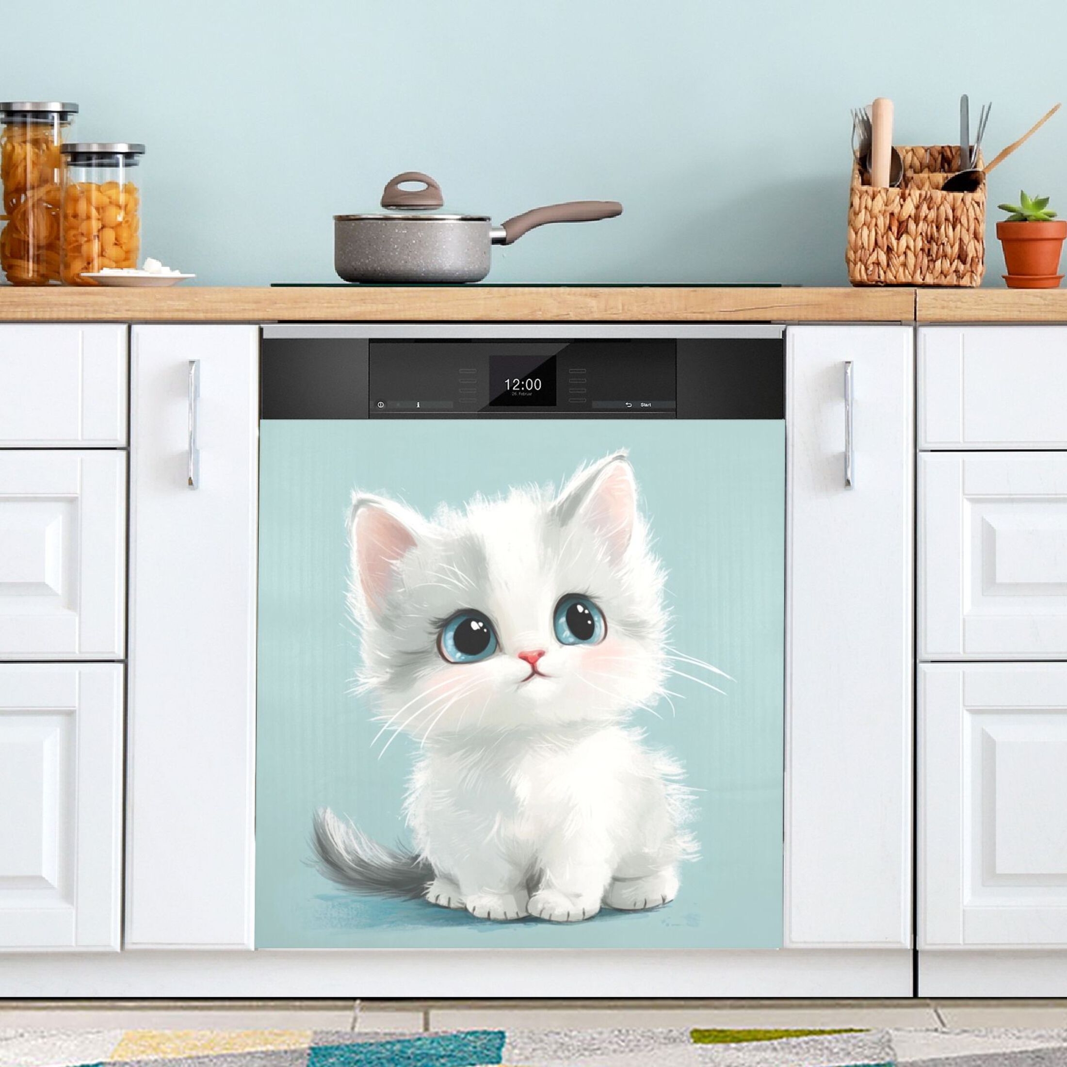 Dishwasher Magnetic Sticker 23x26 Inch Refrigerator Magnetic Sticker Washing Machine Magnetic Sticker Kitchen Panel Magnetic Sticker Home Decor Cute Cat with Blue Eyes