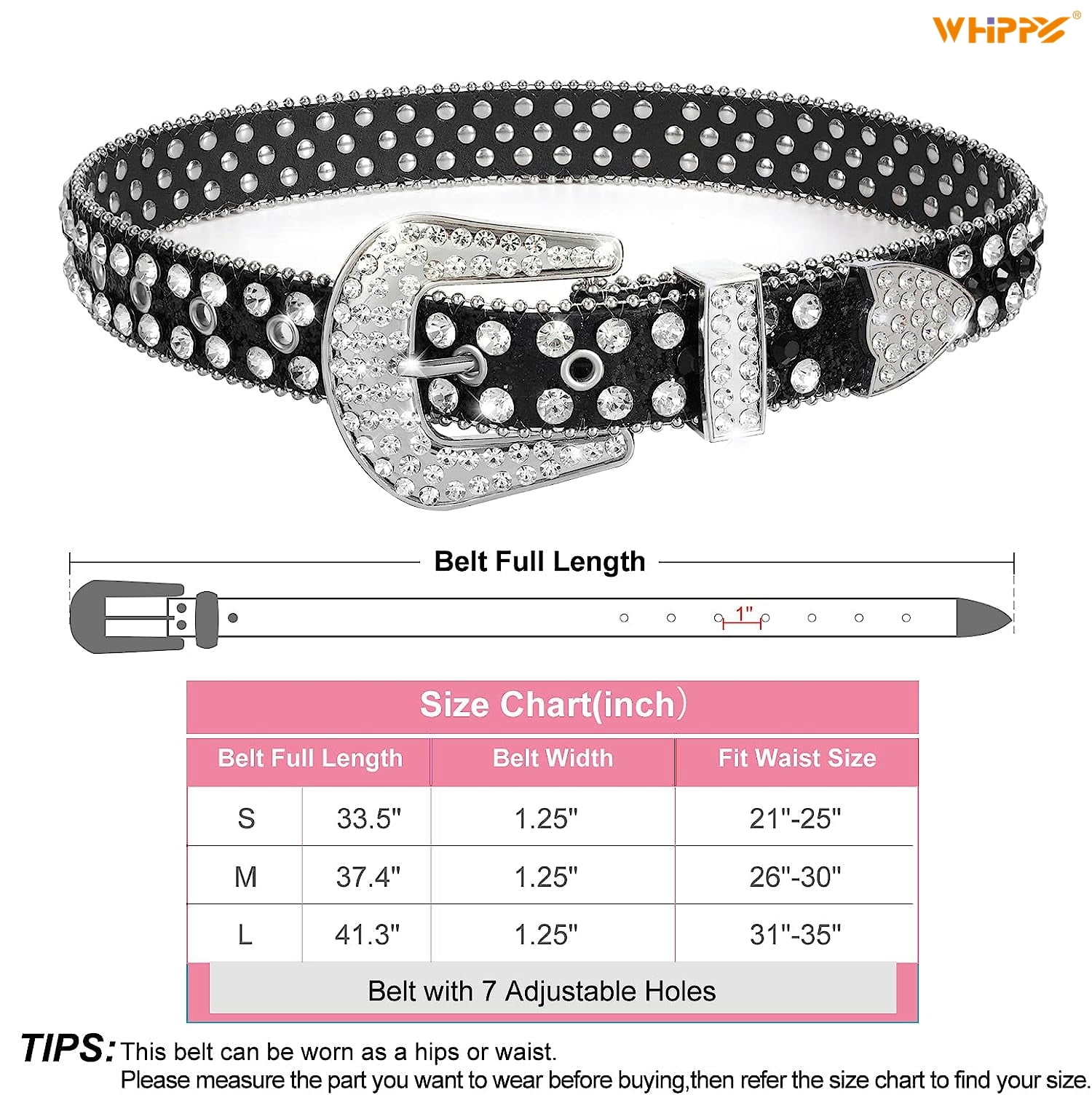 WHIPPY Kids Rhinestone Western Belt for Girls Boys, Studded 