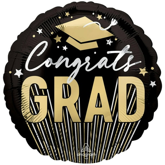 18 inch Congrats Grad Stripes & Stars Anagram Foil Mylar Balloon - Party Supplies Decorations