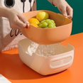 thumbnail image 2 of Cesta De Drenaje De Frutas Y Verduras con Almacenamiento Doble, Lavabo De Drenaje De Cesta De Lavado De Arroz De Malla Extraíble, Mesa De Comedor para El Hogar Decoración Familiar,Marrón, 2 of 4