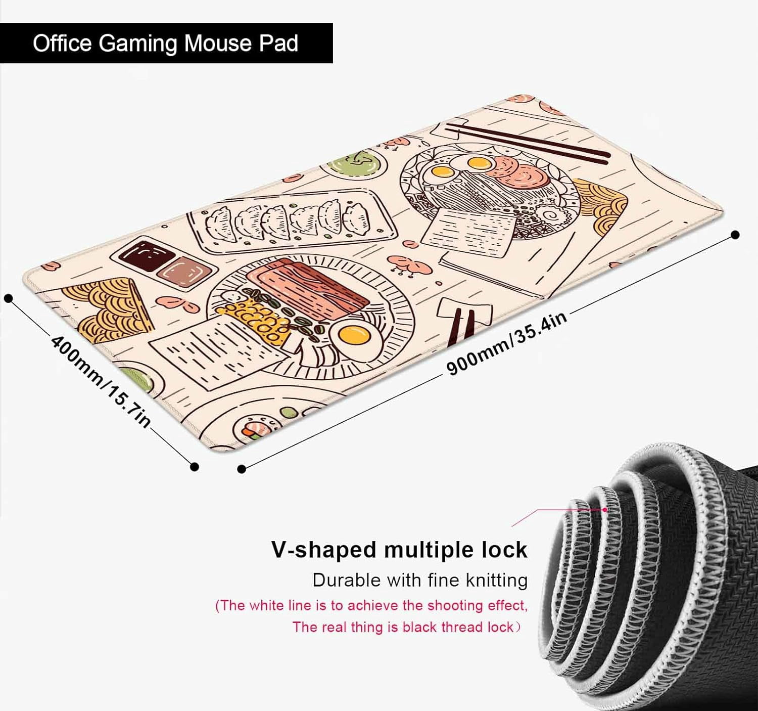 Japanese Food Desk Mat, XL Extra Large Gaming Mouse Pad, XXL Anti Slip Deskmat, Ramen Mousepad, Retro Sushi Foodie Japan Kawaii Full Desk Mouse Pad- 35.4 x 15.7 Inch