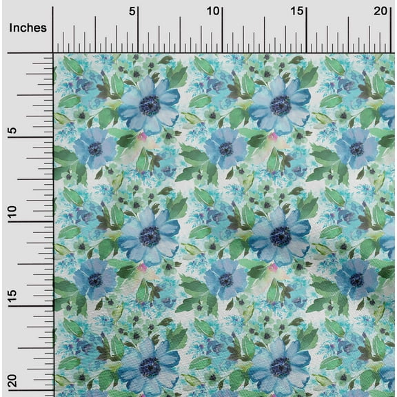 oneOone Cotton Jersey Turquoise Blue Fabric Leaves & Watercolor Flower Floral Sewing Fabric By The Yard Printed Diy Clothing Sewing Supplies 58 Inch Wide