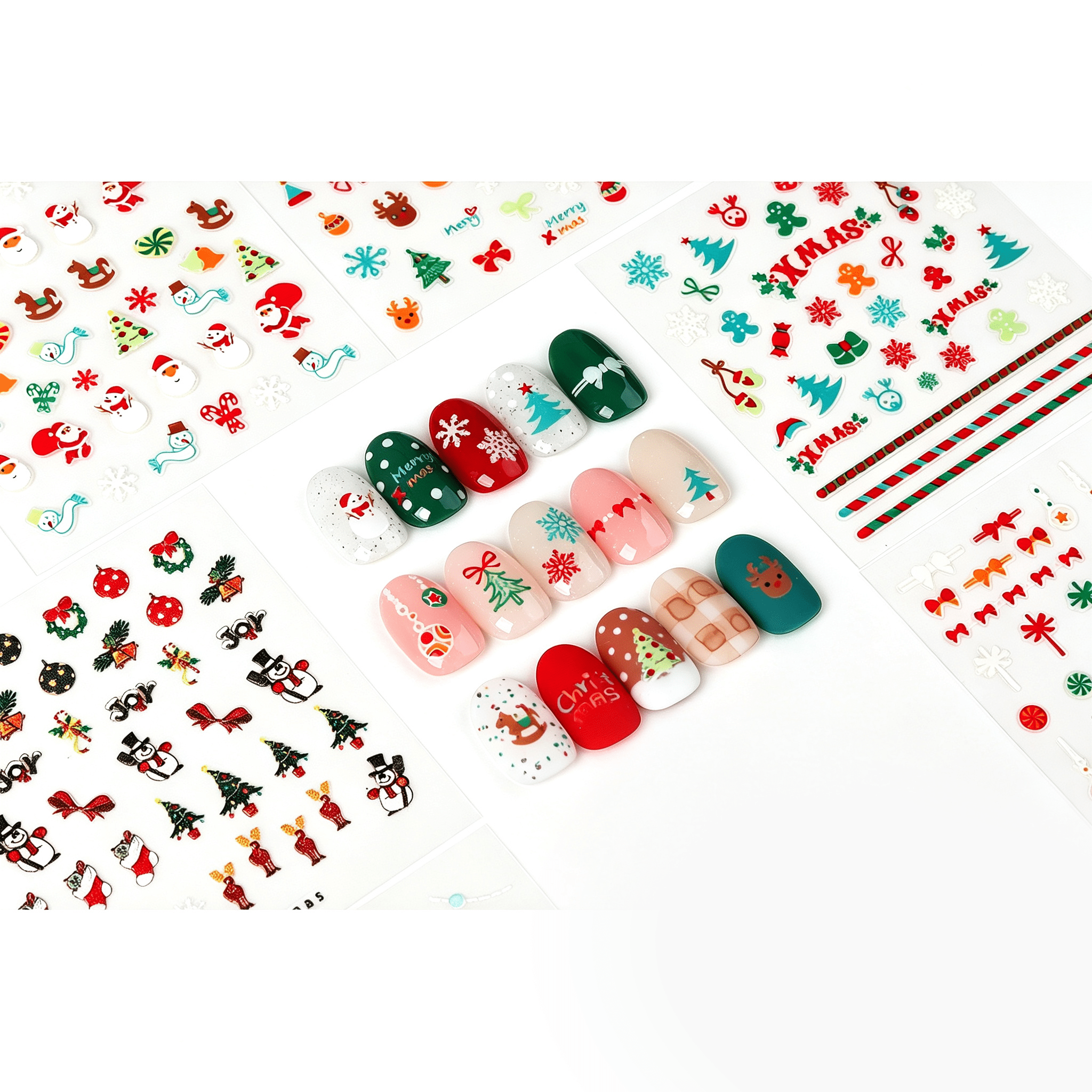 Holiday Nail Art Decals for Festive DIY Manicure, Santa, Reindeer, Snowflake & Tree Designs