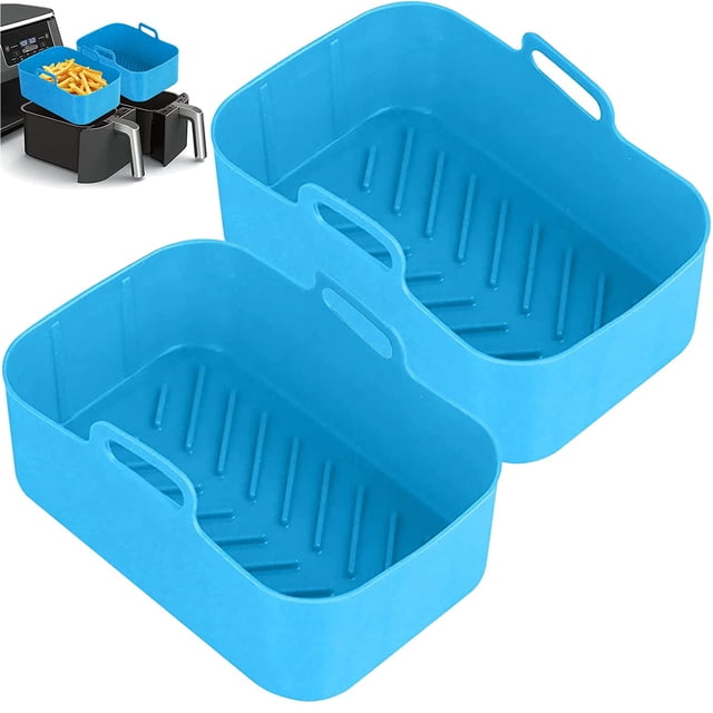 2 Pack Air Fryer Silicone Pots, Reusable Rectangle Food Grade Replacement Silicone Air Fryer Bowl