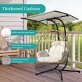 thumbnail image 5 of FKSLIFE Outdoor Indoor Double Hanging Wicker Egg Chair Swing With Stand Canopy Cushion for Patio Garden Bedroom Living Room Max 620lbs, 5 of 8