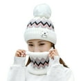thumbnail image 2 of 2Pcs/Set Women Hat Neck Warmer Knitted Star Label Geometry Pattern Pompom Stretchy Ear Head Neck Protection Thickened Winter Thermal Beanie Cap Scarf Kit for Riding, 2 of 7