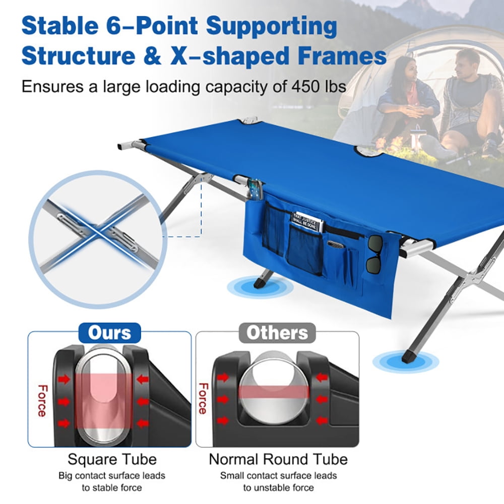 Aimee Lii Folding Camping Cot Heavy-duty Camp Bed with Carry Bag, Folding Sleeping Cot for Camping, Blue