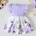 thumbnail image 4 of Little Girls Floral Dress Summer Boho Flutter Sleeve Swing Tiered Beach Holiday Dress 1-3Y Purple 18-24 Months, 4 of 6