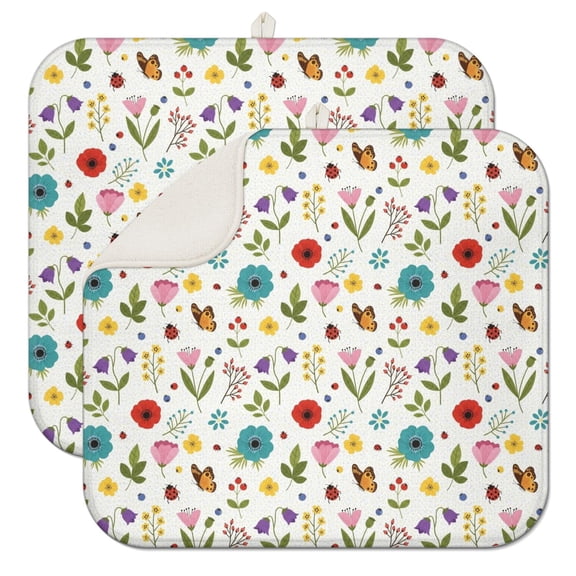 Pioneer Flower Floral Print Pattern Kitchen Dish Drying Mat 1 Pack, Ultra Absorbent Microfiber Drainer Mat, 16"x18"