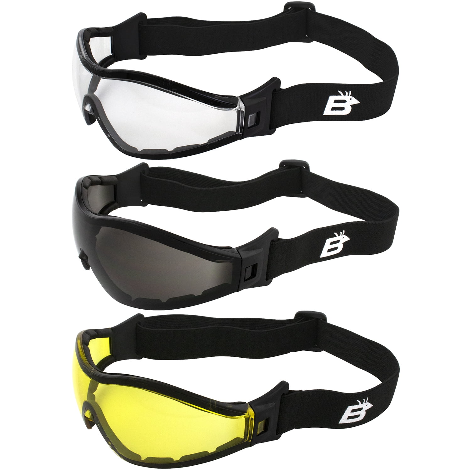 Birdz Eyewear Boogie Foam Padded Motorcycle Ski Skydiving Z87.1 Safety Goggles Blue Mirror Anti-Fog Scratch-Resistant Lenses 