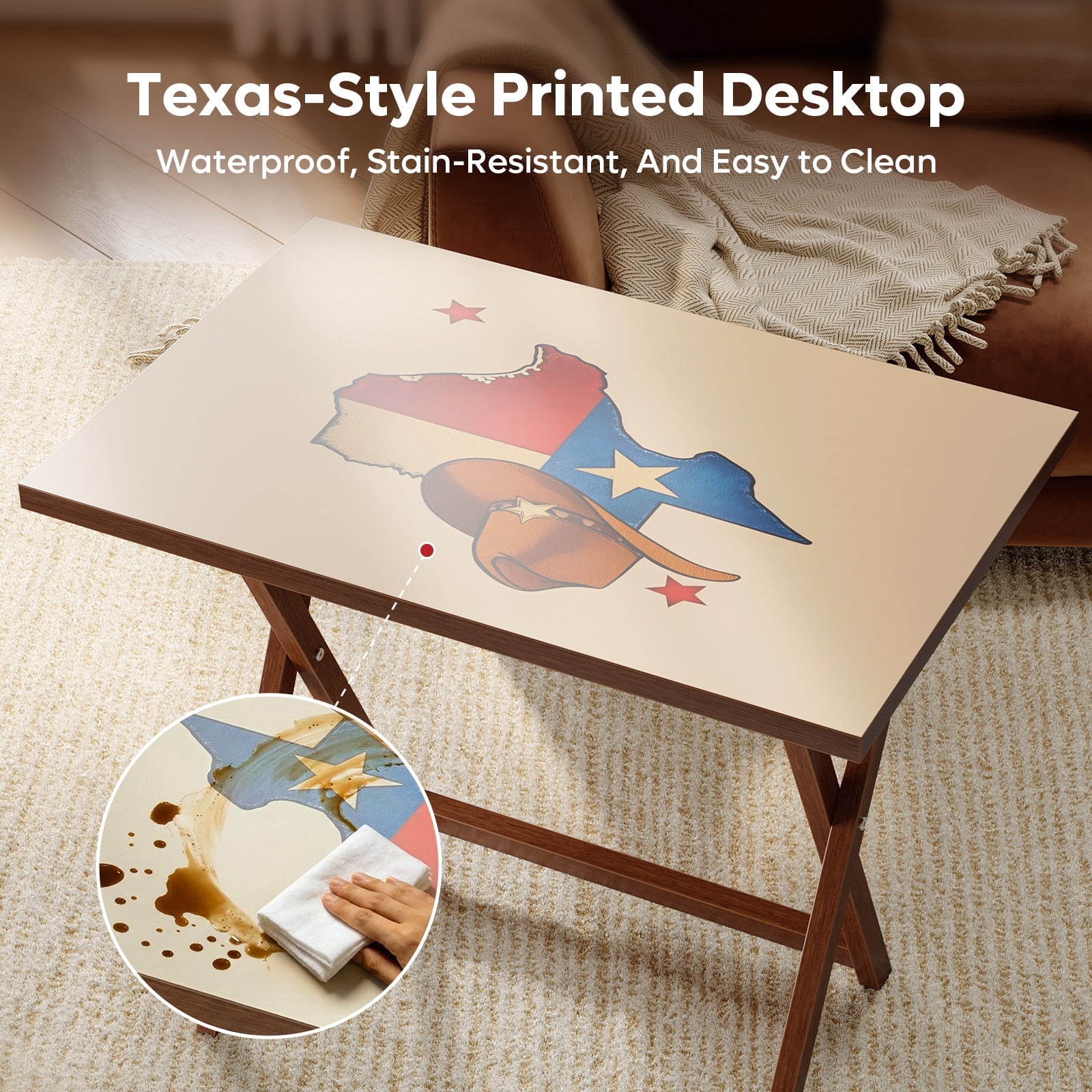 (4 pack) Bestier Texas Theme Folding TV Tray Table,No Assembly Needed,Bedside Tables with Light Weight,XL Size,Daily Use,23.6" L x 17.7" W x 26" H,Walnut
