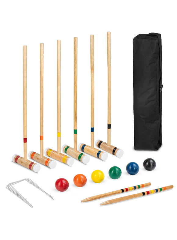 Best Choice Products 6-Player 32in Wood Croquet Set w/ 6 Mallets, 6 Balls, Wickets, Stakes, Carrying Bag - Multicolor