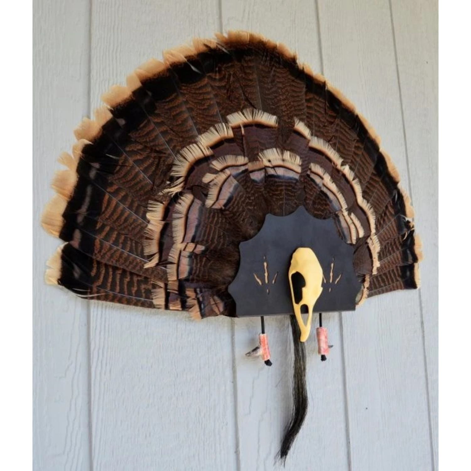 Beard Mounting Kit Solid Weathered Wood Turkey Fan 03 with Carved Tracks 