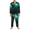 thumbnail image 3 of Sikiie Green Lightning Flash Mens Pajama Set, Soft Warm Long Sleeve Sleepwear, Cozy Button-Down Pjs for Men-Medium, 3 of 7