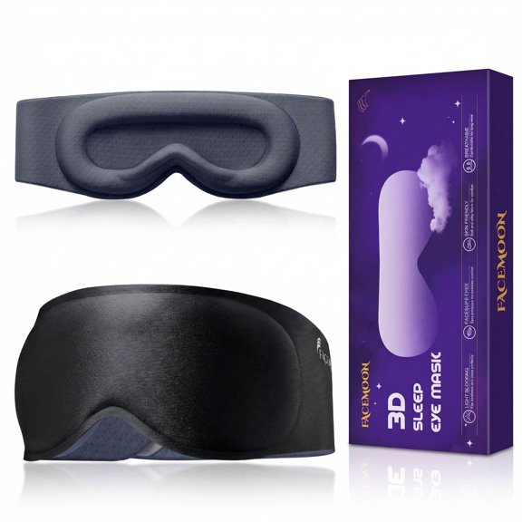 FACEMOON Weighted Sleep Mask 100% Blackout 3D Contoured for Men and Women Deep Restful Sleep Soft Memory Foam Zero Pressure Long Flight Black