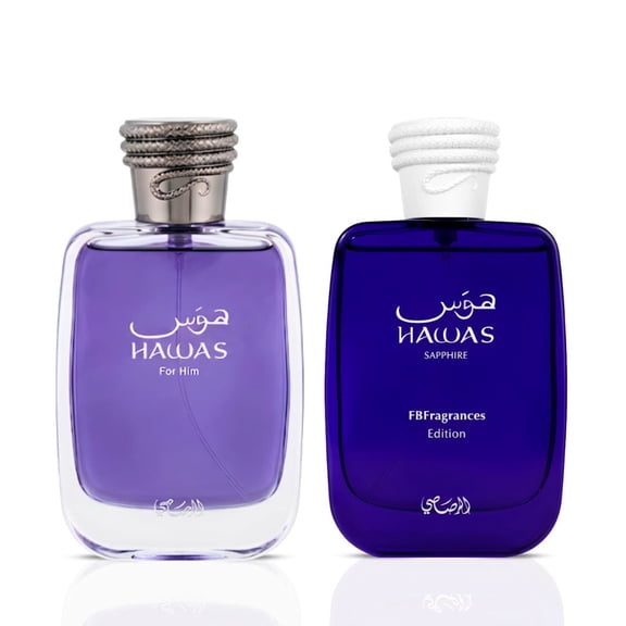 Rasasi Hawas Sapphire & Hawas Men Eau de Parfum Sprays 100ml (3.4 oz) by Rasasi (Bundle)