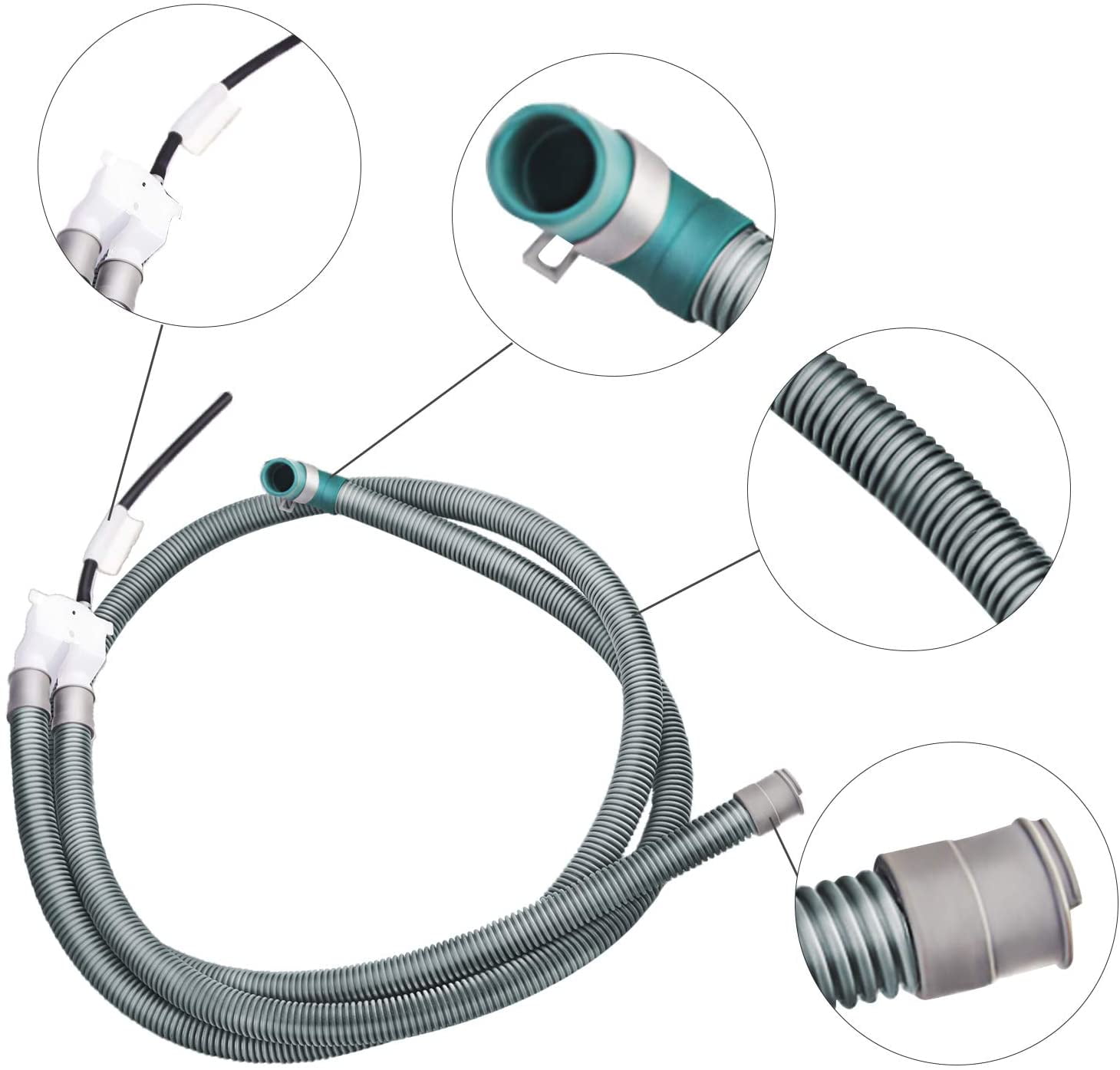 Washing Machine Drain Hose Assembly, Gray Plastic