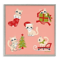 Stupell Industries Festive Cats Cute Holidays Holiday Painting Gray Framed Art Prints Wall Art, 17 x 17