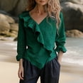 thumbnail image 5 of adaychics Ruffle Blouse for Women V Neck Asymmetrical Long Sleeve Shirts Solid Vintage Blouses Tops for Work, 5 of 7