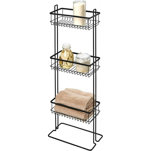 iDesign, 3-Tier Standing Steel Bathroom Shelf Caddy Organizer, Matte Black