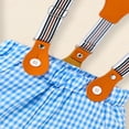 thumbnail image 6 of ZEHJUHAN Baby Boy Easter 2 Piece Outfit Short Sleeve Rabbit Bodysuit with Plaid Suspenders Pants Set，Men's pants(Blue）0-3M, 6 of 9