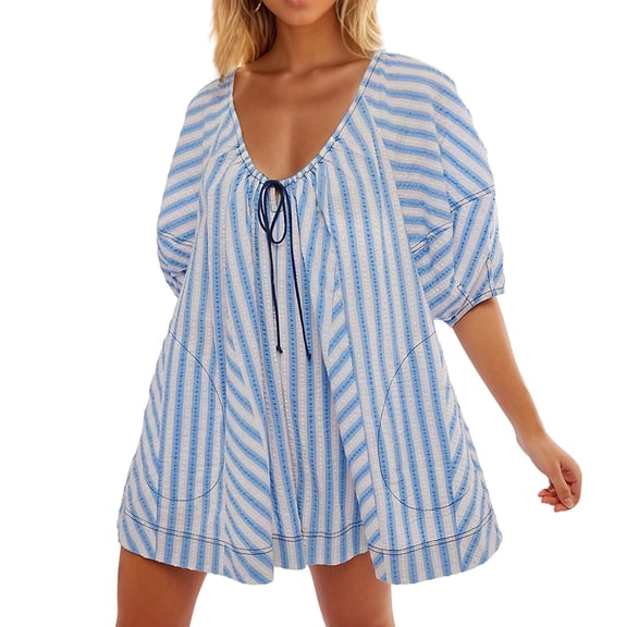 Blmnix Beach Shorts Womens Shorts Rompers Pleated Short Blue High Pull-On Oversized Womens Running Shorts,XXL