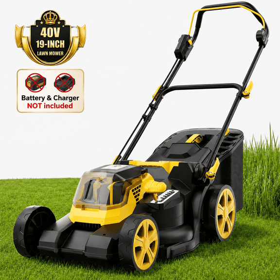 Dexvoria 40V 19" Cordless Lawn Mower ,Brushless Motor, 6 Heights Adjustment, 2-in-1 Mulching & Bagging, Compatible with Dewalt 2X20V Max Batteries (Not Included)