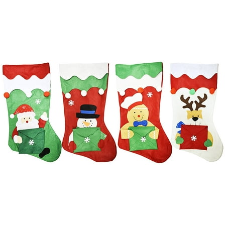 Black Duck Brand Christmas Stocking 4 Piece Santa/Snowman/Gingerbread/Reindeer 18 x 8