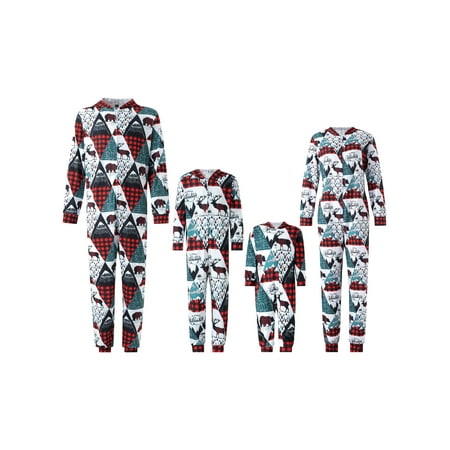 

Colofity Parent-Child Christmas Nightclothes Family Matching Christmas Deer Printed Zipper Closure Hooded Romper