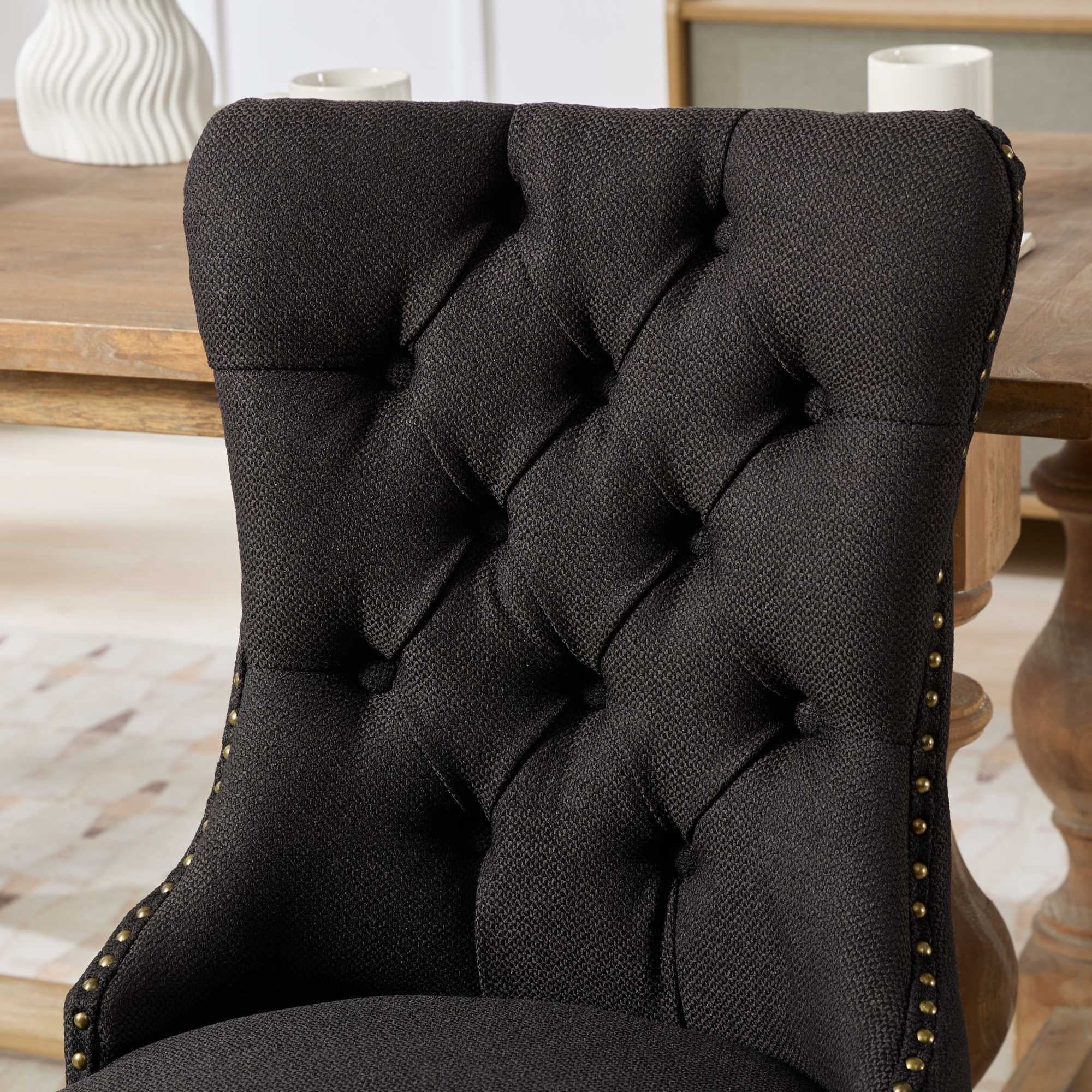 Miniyam Dining Chair Set of 2, High-end Tufted Contemporary Flax Upholstered, Black