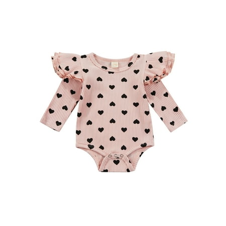 

Arvbitana 0-24 Months Newborn Baby Girl Ruffle Long Sleeve Romper Ribbed Knitted Bodysuit Outfits
