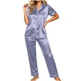 thumbnail image 2 of POROPL Pajamas for Women,Silk Satin Short Sleeve Sleepwear with Button Down Top and Pants Sizes M-5X, 2 of 5
