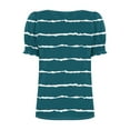 thumbnail image 4 of Tops for Women Summer Casual Ruffle Trim Sleeve Square Neck T-Shirts, Striped Printed Loose Fit Blouse, Stylish and Comfortable Short Sleeve Top, Limited Time Off, 4 of 6