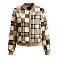 thumbnail image 3 of Xijirk Women Plaid Bomber Jacket Zip Up Long Sleeve Ribbed Trim Outerwear for Spring Fall Casual Daily Street Wear, 3 of 6